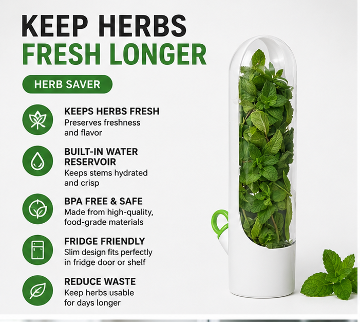 Fresh Herb Saver Container – Keep Herbs Fresh Longer | Refrigerator Herb Storage Keeper for Cilantro, Parsley & Greens